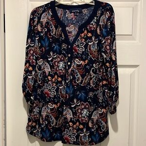 Corvia Floral Paisley Blouse - Navy